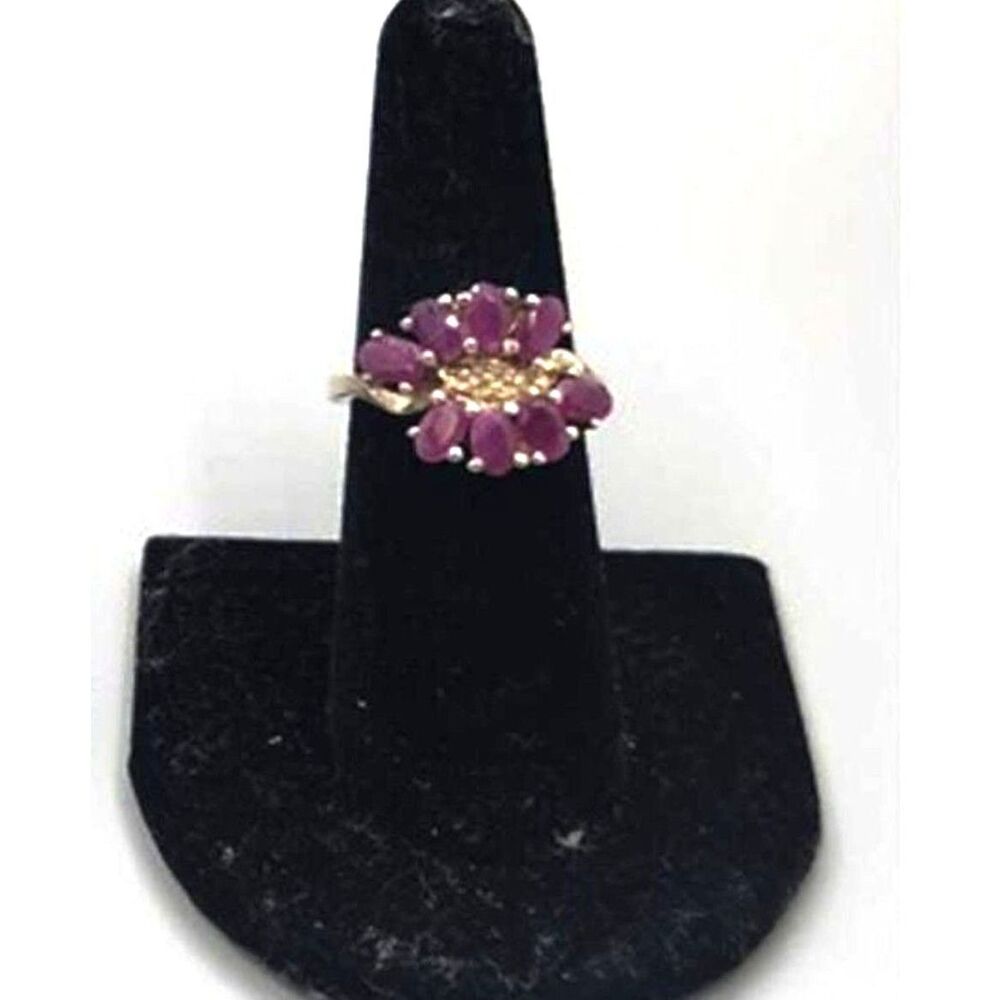 173 -Sterling Silver Ruby Ring With Diamond Chips… - image 1